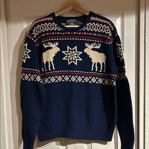 American Living Vintage 100% Cotton Winter Moose Sweater - Picture 1 of 8
